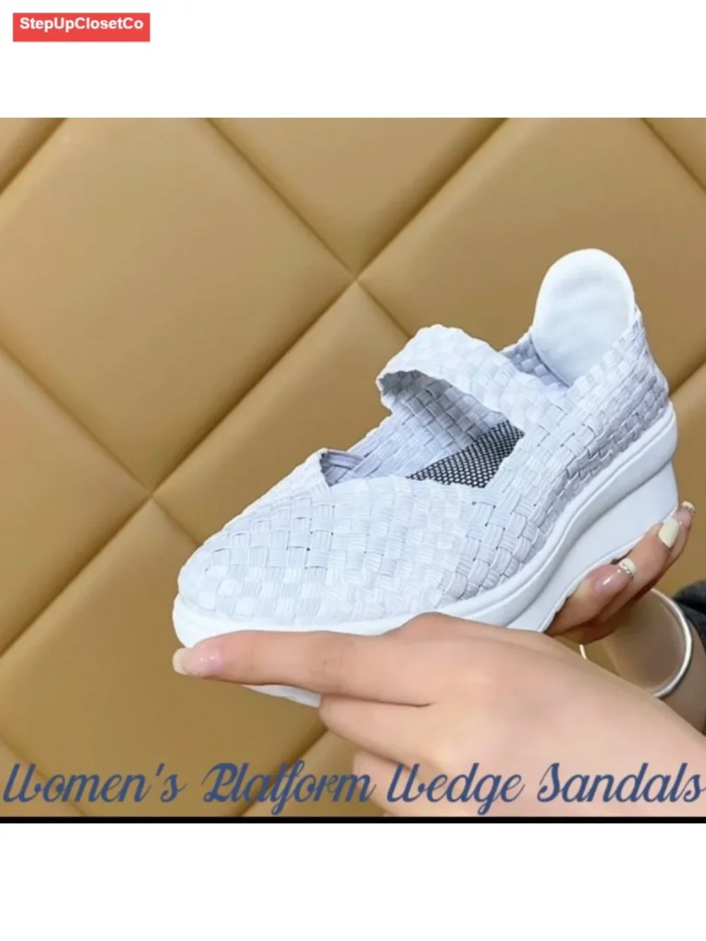 Women's Platform Wedge Sandals Woven Pumps Mary Jane Shoes Comfortable